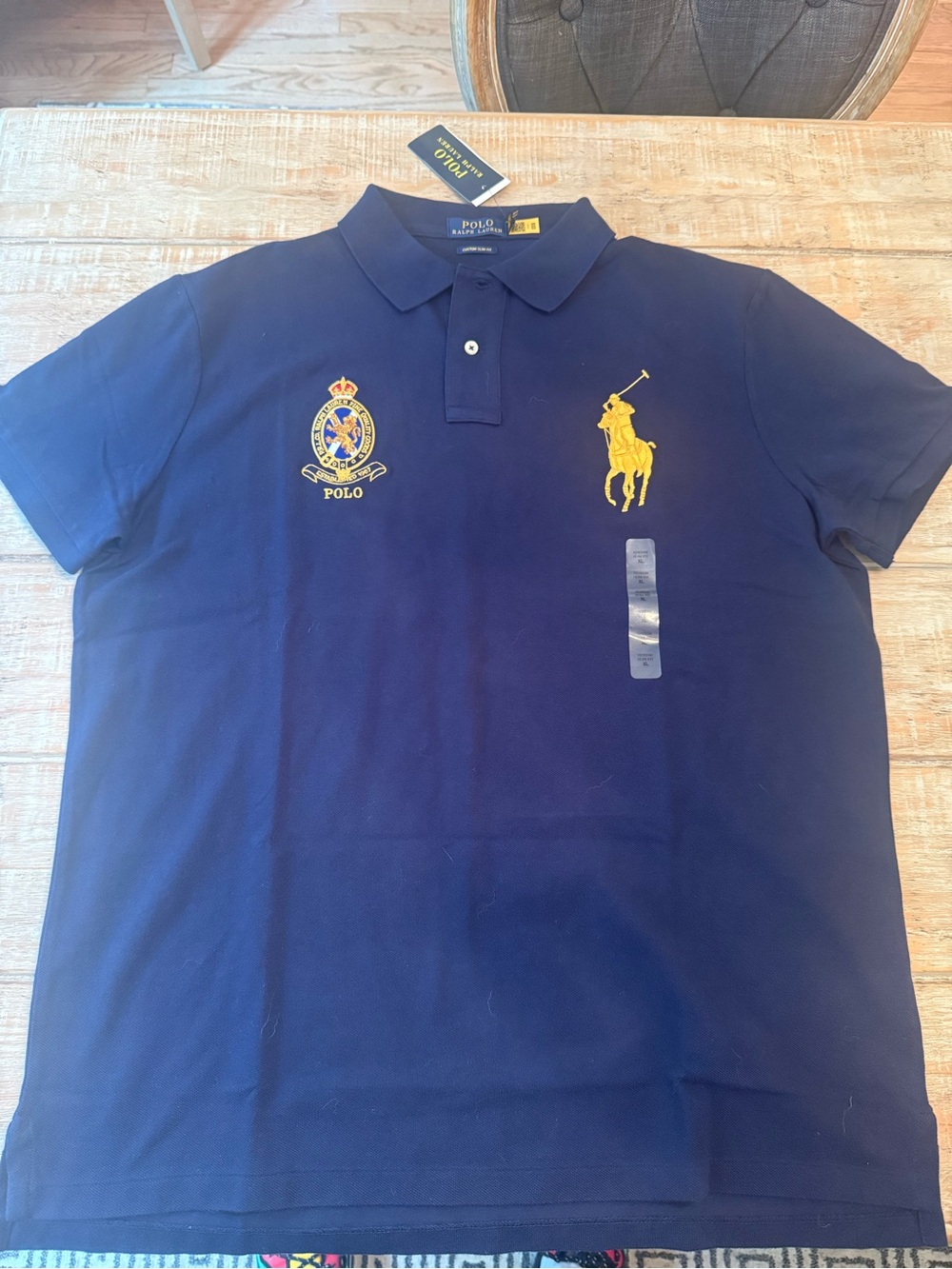 Ralph Lauren Navy Polo Shirt with Yellow Embroidered Pony & Polo patch